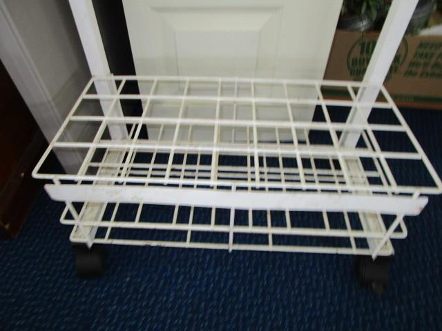 Standing 2-Tier White Metal Wire Frame Display Organizer on Casters