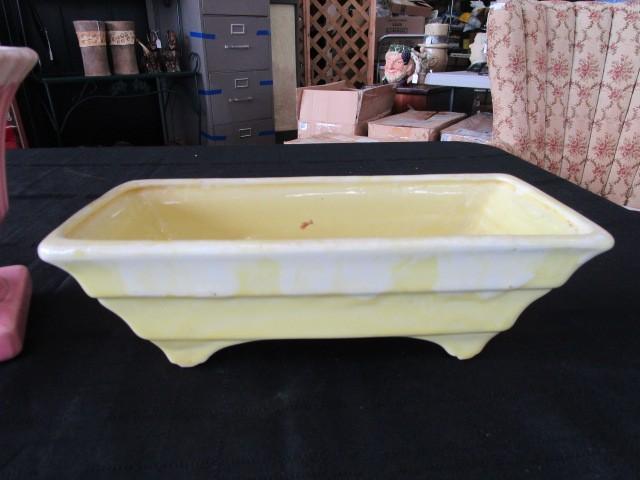 Ceramic Lot - Yellow McCoy Planter 10 1/2" W, Pink Grecian Column Design Planter