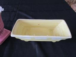 Ceramic Lot - Yellow McCoy Planter 10 1/2" W, Pink Grecian Column Design Planter