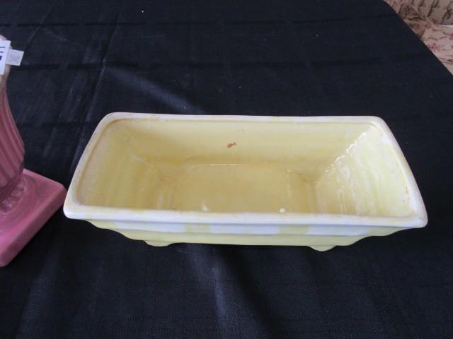 Ceramic Lot - Yellow McCoy Planter 10 1/2" W, Pink Grecian Column Design Planter