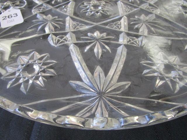 Large Prescut Glass Platter, Star/Starburst Design, Scallop Rim