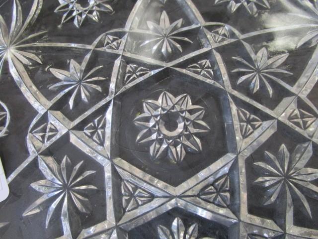 Large Prescut Glass Platter, Star/Starburst Design, Scallop Rim