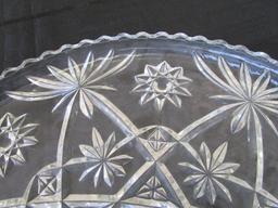 Large Prescut Glass Platter, Star/Starburst Design, Scallop Rim
