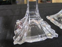 Pair - Clear Ornate Glass Cut Console Sticks