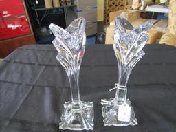 Pair - Clear Ornate Glass Cut Console Sticks