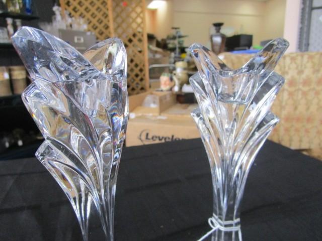 Pair - Clear Ornate Glass Cut Console Sticks