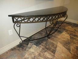 Classic French Inspired Style Demilune Console Table w/ Granite Top