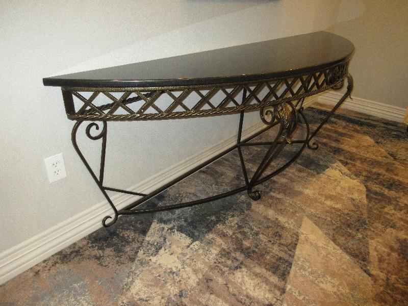 Classic French Inspired Style Demilune Console Table w/ Granite Top