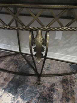 Classic French Inspired Style Demilune Console Table w/ Granite Top