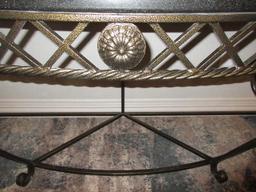 Classic French Inspired Style Demilune Console Table w/ Granite Top