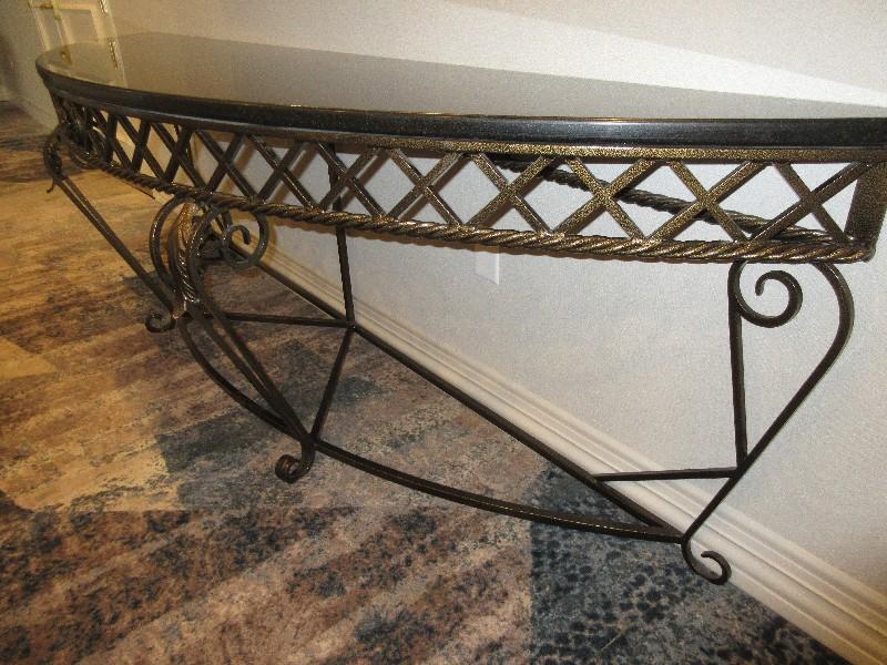 Classic French Inspired Style Demilune Console Table w/ Granite Top