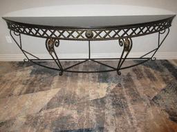 Classic French Inspired Style Demilune Console Table w/ Granite Top