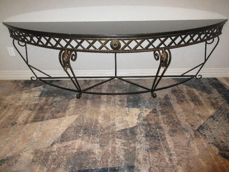 Classic French Inspired Style Demilune Console Table w/ Granite Top