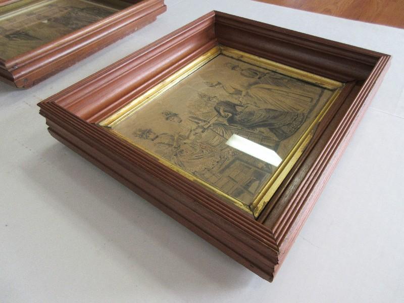 3 Godey's Lady's Fashion Engraving in Wood Frames Gilded/Beaded Trim