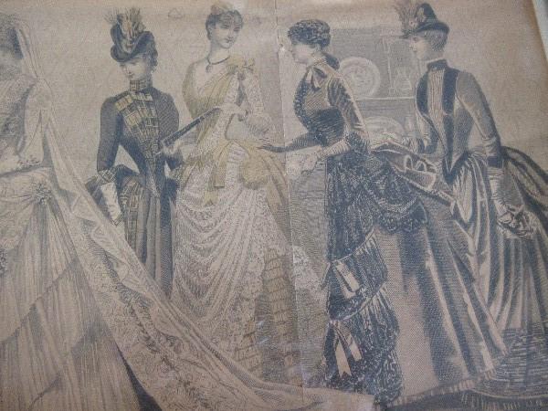 3 Godey's Lady's Fashion Engraving in Wood Frames Gilded/Beaded Trim