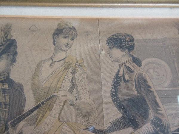 3 Godey's Lady's Fashion Engraving in Wood Frames Gilded/Beaded Trim