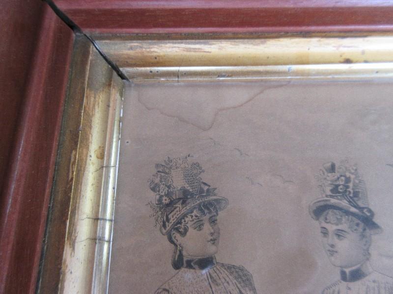 3 Godey's Lady's Fashion Engraving in Wood Frames Gilded/Beaded Trim