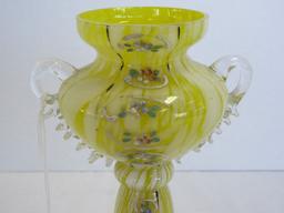 Moser Glass Co. White/Yellow Mottled Design w/ Applied Clear Handles