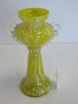 Moser Glass Co. White/Yellow Mottled Design w/ Applied Clear Handles