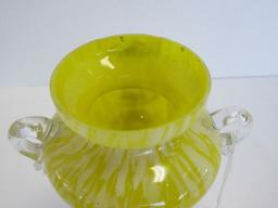 Moser Glass Co. White/Yellow Mottled Design w/ Applied Clear Handles