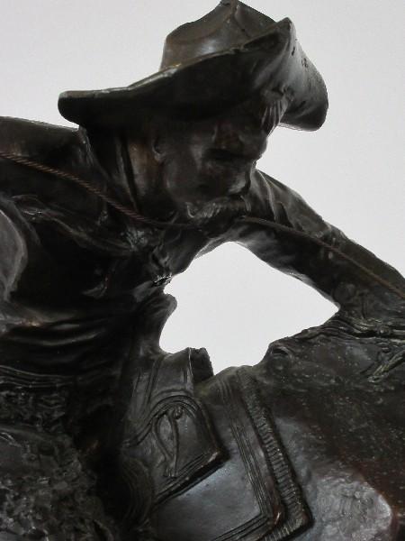 Frederic Remington Limited Edition #4 of 100 Bronze Bronco Buster Cowboy w/ Whip on Marble Base