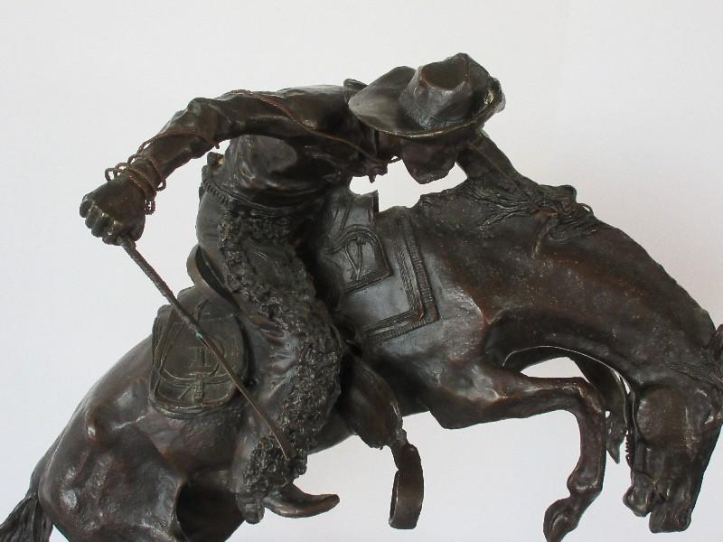 Frederic Remington Limited Edition #4 of 100 Bronze Bronco Buster Cowboy w/ Whip on Marble Base