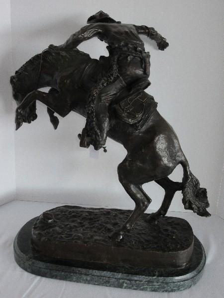 Frederic Remington Limited Edition #4 of 100 Bronze Bronco Buster Cowboy w/ Whip on Marble Base