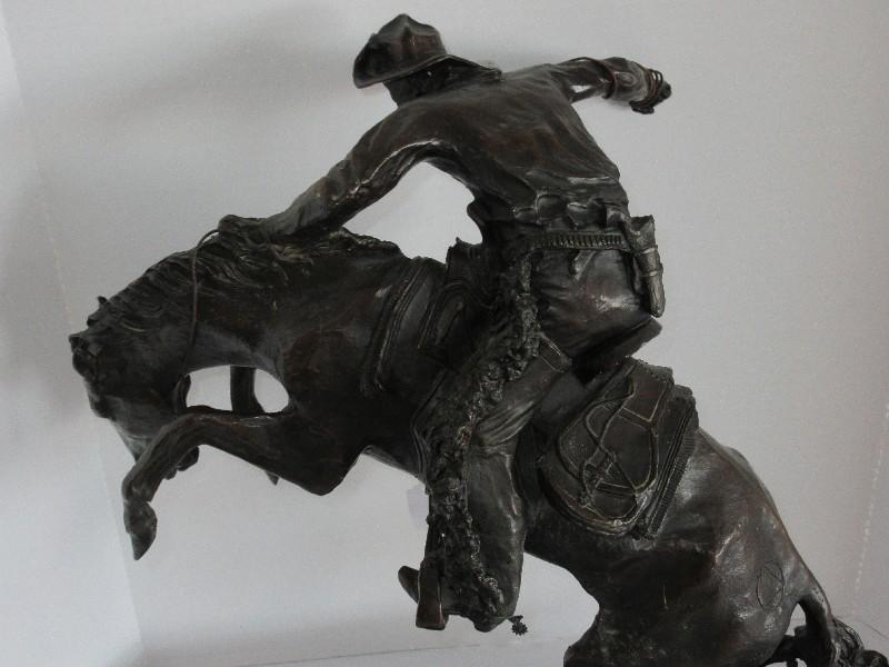 Frederic Remington Limited Edition #4 of 100 Bronze Bronco Buster Cowboy w/ Whip on Marble Base