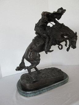 Frederic Remington Limited Edition #4 of 100 Bronze Bronco Buster Cowboy w/ Whip on Marble Base