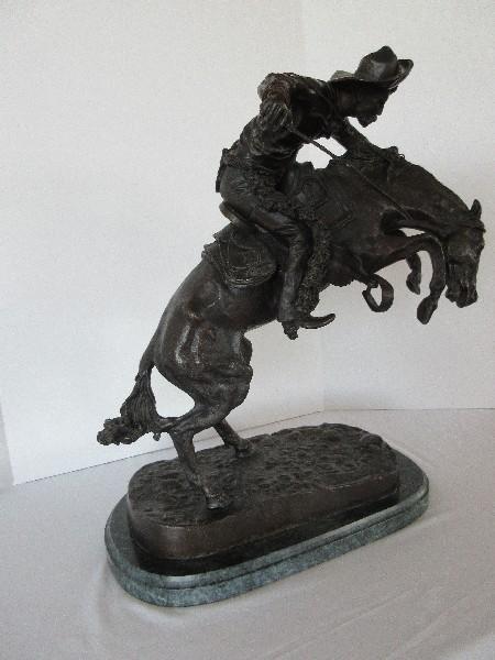 Frederic Remington Limited Edition #4 of 100 Bronze Bronco Buster Cowboy w/ Whip on Marble Base