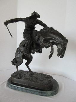 Frederic Remington Limited Edition #4 of 100 Bronze Bronco Buster Cowboy w/ Whip on Marble Base