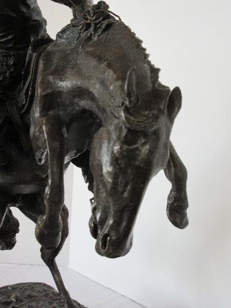 Frederic Remington Limited Edition #4 of 100 Bronze Bronco Buster Cowboy w/ Whip on Marble Base