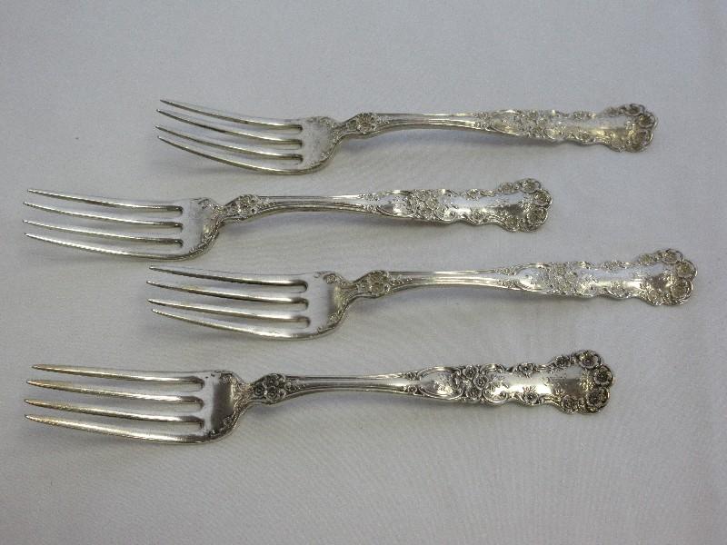 4 Gorham Sterling Buttercup Pattern Dinner Forks w/ Monograms Circa 1900- 42.5 GRAMS EACH