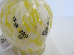 Moser Hand Blown Ewer Pitcher Yellow/White Mottled Pattern w/ Applied Clear Handle