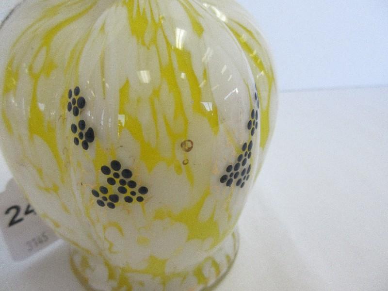 Moser Hand Blown Ewer Pitcher Yellow/White Mottled Pattern w/ Applied Clear Handle