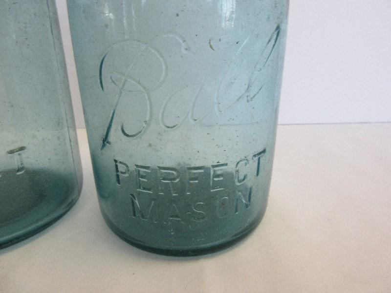 2 Ball Perfect Mason Blue Glass Canning Jars 7" H