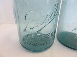 2 Ball Perfect Mason Blue Glass Canning Jars 7" H