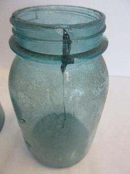 2 Ball Perfect Mason Blue Glass Canning Jars 7" H