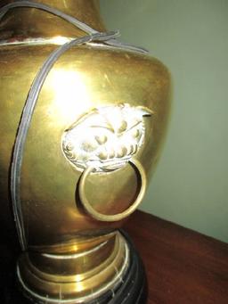 Pair - Brass Urn Design Lamps Wide Body Narrow Neck Foo Dog Head Handles