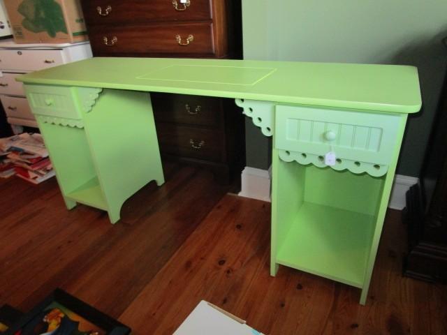 Olivia Sewing Cabinet Pistachio Green, 2 Drawers, 1 Inlay Organizer Space, Curved Skirt