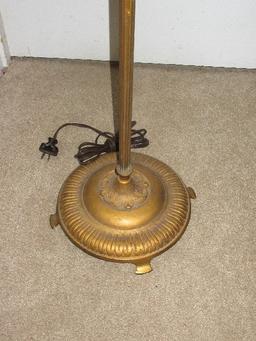 Vintage Bridge Floor Lamp w/ Shade Gitled Trim Patina