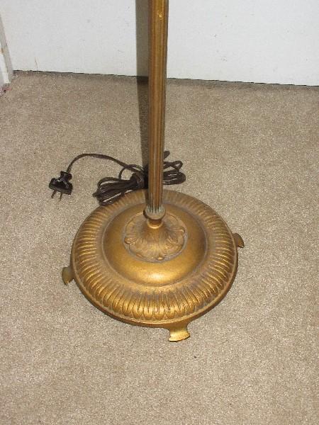 Vintage Bridge Floor Lamp w/ Shade Gitled Trim Patina