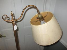 Vintage Bridge Floor Lamp w/ Shade Gitled Trim Patina