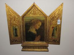 Florentine Religious Icon Triptych Madonna w/ Angels on Each Side Panel Intricate Design