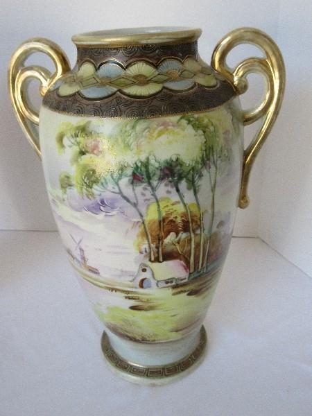 Exquisite Early Pair - Nippon Hand Painted Semi-Porcelain Double Concentric Gilded Handles