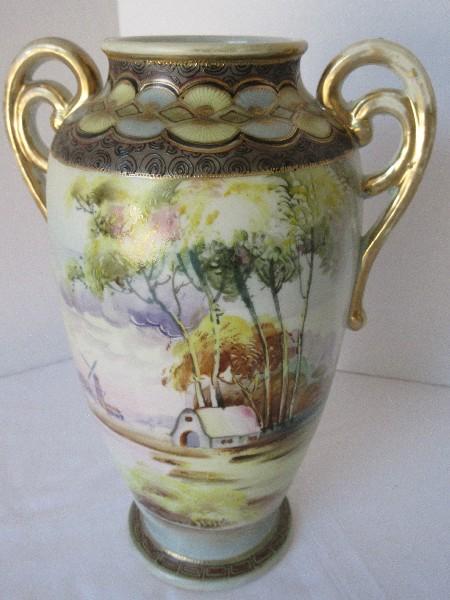 Exquisite Early Pair - Nippon Hand Painted Semi-Porcelain Double Concentric Gilded Handles