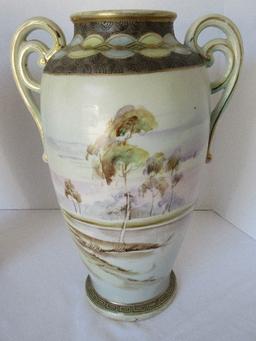 Exquisite Early Pair - Nippon Hand Painted Semi-Porcelain Double Concentric Gilded Handles