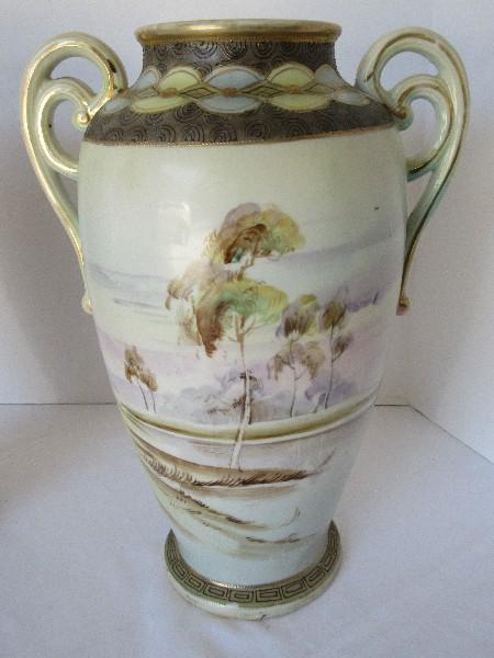 Exquisite Early Pair - Nippon Hand Painted Semi-Porcelain Double Concentric Gilded Handles