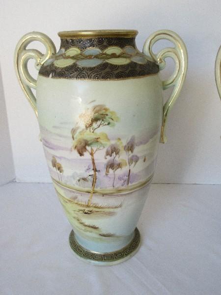 Exquisite Early Pair - Nippon Hand Painted Semi-Porcelain Double Concentric Gilded Handles