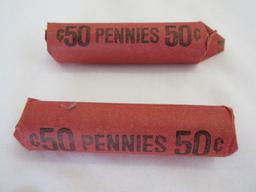 Two 50 Cent Wheat Penny Coin Rolls